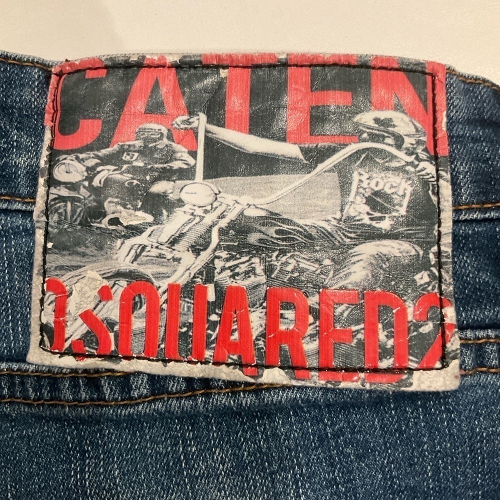 D'Squared2  Caten Distress Paint Splatter Button Fly Jeans